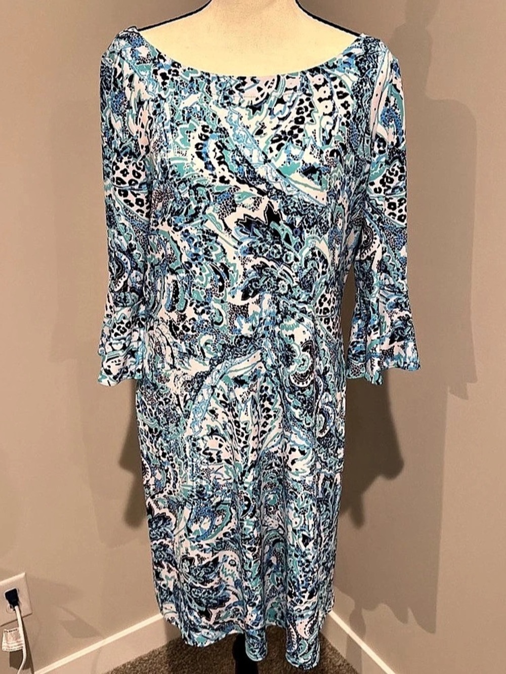 Pappagallo Paisley Midi Dress in Blue & Pink Size Medium